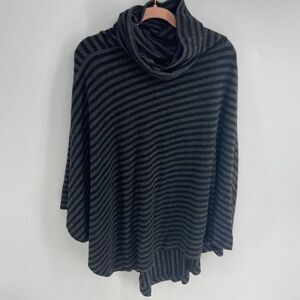 Soft Surrounding black gray striped cowl neck oversize poncho one size